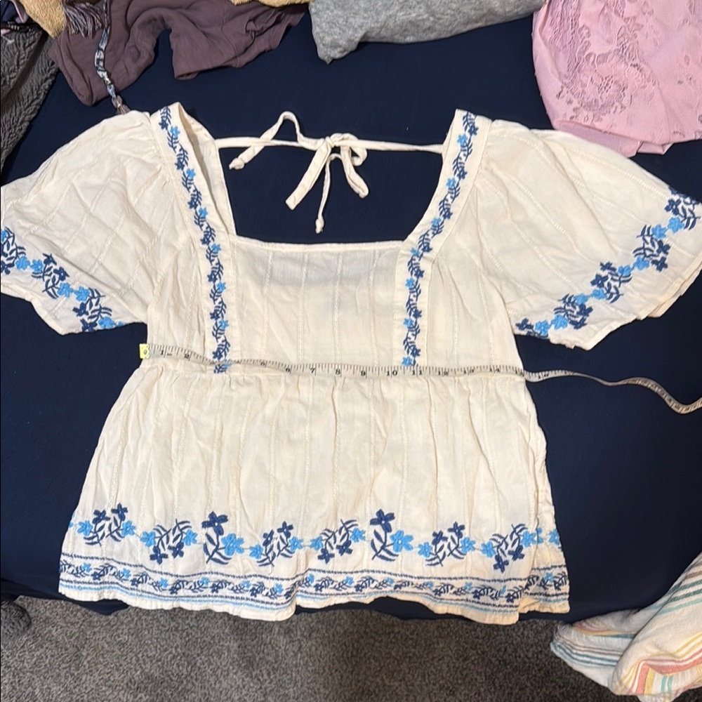 Old Navy Cream and Blue Floral Blouse